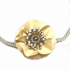 Miu Miu Flower Motif Fake Pearl Brand Small Necklace Ladies ☆ 0341