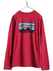 USA Patagonia Print Long Sleeve T-shirt Men M Outdoor Patagonia Ron Ron T Print T Logo T Fitzroy Illustration P-6 Wine Red