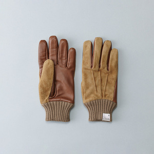 ☆ Brown ☆ 24cm ☆ MEN Pig Suede Comb Comb Comb Cuffs Gloves Gloves Glove Men's Gloves Malf Cum Combi