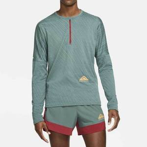 Nike Trail Running Long Sleeve T-shirt Glay Green M Nike Men's Ron T 1/2 Zip Running Top Trainer CZ9057-387