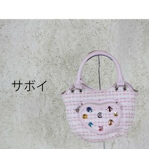 K0148 ③ [In translation] SAVOY Savy handbag check pattern girly cute retro pink ladies USED