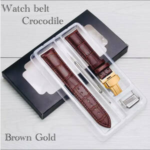 Watch Belt Watch Belt Crocodile Type Press Leather Belt Clock Band Replacement Belt D Buckle Gold Leather Calf Leather 20mm Brown 1
