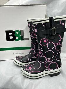 [08] Rainboot boots black x pink polka dot kids Child size 31 (about 18㎝) Unused storage