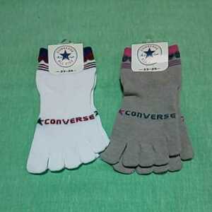 ♪ Converse ♪ 5 finger socks ♪ Short socks ♪ White &amp; gray ♪ 2 pairs set ♪ 23-25cm