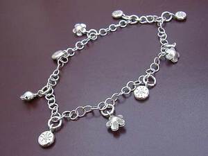 ■ Silver chain anklet with flowers and stamps 08 ■ Karen beads