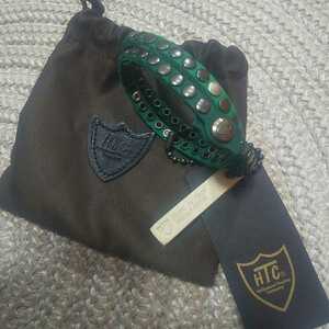 New unused Italian HTC Wrap bracelet Green Studs Leather Genuine leather Barneys New York Purchase Men's Ladies Green