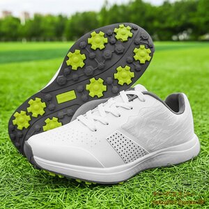 Clever ★ New golf shoes 4E wide sports shoes Men's athletic shoes grip Sneakers Fit Solding Slip -Polished Water repellent White 27.5cm