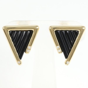 K18YG K14YG Earring onyx diamond 0.03 × 2 Card Division Book Weight Approximately 8.8g Used Goods Free Shipping ☆ 0315
