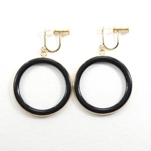 K18YG Earrings Onyx Total Weight about 3.5g ☆ 0315
