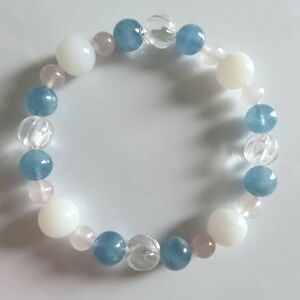 White opal, aquamarine, rose aura, crystal bracelet