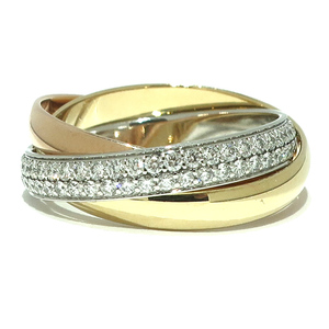 [Tenpaku] Cartier Jewelry Trinity Pave Diamond 3 consecutive K18 YG PG WG # 46 B40860 Ladies Box Guarantee