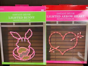Almost new Heart Light Rabbit Light 2 Set Cute Illuminations Christmas Valentine Easter Rare 45cm America
