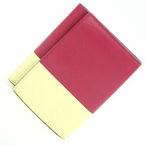 Loewe triple fold wallet trifold wallet 109.10.s26 Raspberry yellow leather used compact mini