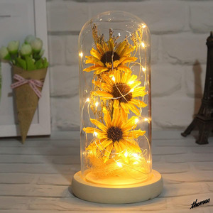 ◆ Warm light and sunflower are stylish ◆ LED Flower Light glass Dome Preserved Flower Interior Gift Gifts