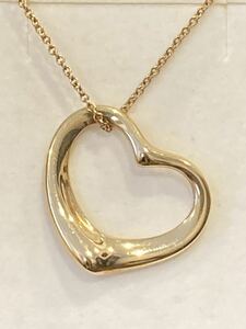 New Genuine Tiffany &amp; Co. Necklace Open Heart Large Size Yellow Gold K18 750 Case Drawstring Paper Bag Gold