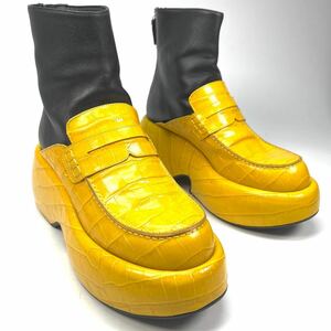 LOEWE Loewe Boots Croco Type Leather 39 25cm Ladies Shoes Shoes Yellow Black
