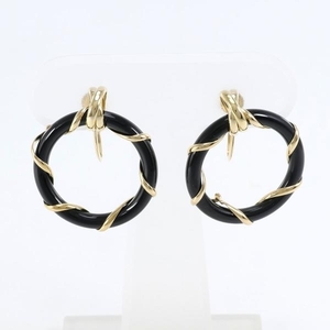 K18YG Earrings Onyx Total Weight approx. 3.5g used beautiful goods Free shipping ☆ 0315