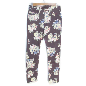 Lawy's Farm skinny pants long length stretch material floral pattern multi -color s dark gray white white /FF32 ■ MO Ladies