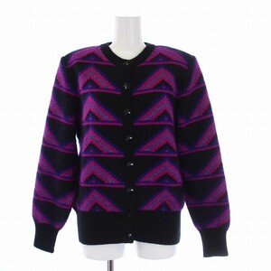 Evessan Laurent Yves Saint Laurent Knit Cardigan Long Sleeve Crew Neck Total Pattern Mixed M purple black purple black