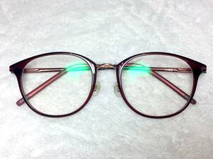 JINS Cell Boston Air Frame Glasses UUF-19S Red Brown Lightweight Used Glasses Glasses Cell Metal Combination AIRFRAME
