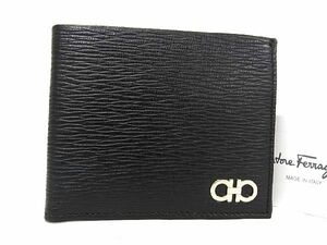 ■ New ■ Unused ■ SALVATORE FERRAGAMO Ferragamo JL-66 A065 Double Guncini Leather Bi-fold Wallet Wallet Black AT0578