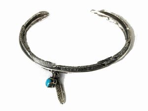 Feather Bangle Feather &amp; Turquoise Charm Men's Ladies Silver 925 12.5g No.024