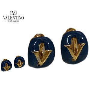 VALENTINO VALENTINO GARAVANI Valentino Garavani Vintage V Logo Design Earring Gold Blue Archive