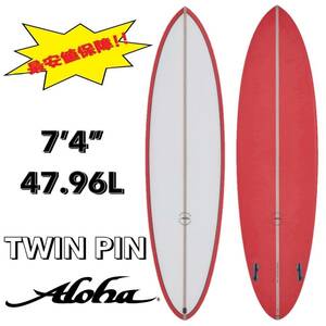 ★ Before the price! Final Sale ★ 7'4 "47.96L Twin Pin RED FCS2 PU /AlOHA Surfboard Mid -length Twin Fan Alternatana fashionable Small wave buoyancy