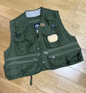 美品☆[80s COLUMBIA] Navy Blue Tag Multi Pocket Short Fishing Vest L Green 80's FM104 Colombia
