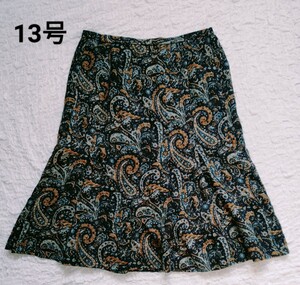 Lerian*Leilian*Skirt*Flare*13*Large size*Paisley total pattern*Silk blend*Silk*Mimore length