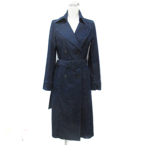 Reenda Denim Coat Trench Coat Spring Court Long Long Length Double button Ring Belt S Indigo Blue Navy /FF3 Ladies