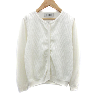 Lope ROPE Cardigan Middle Length Round Neck Chevron Pattern Switch Wool Mixed M Off White White /YM12 ■ MO Ladies
