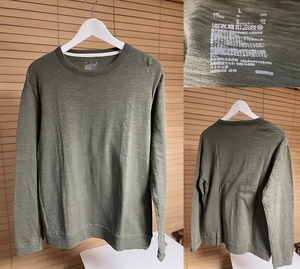 [It is a must -see. Cheap 1 point only] MUJL ABC03A0A Organic Cotton Long Sleeve T -shirt Ron T size L Khaki USED