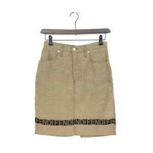 ◆ FENDI Tight Skirt Size I46 ◆ Brown Women's Logo Design Logo Gold Button Bottoms