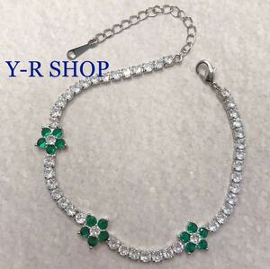 Emerald and White Pars Flower Design Bracelet ★ Ladies Bracelet Silver Accessories Color Stone Cubic Zirconia CZ