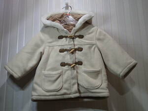 ★ Bebe/BEBE 80㎝ ★ Duffel coat (with hood white fur)/outer (beige/inner brown color)/Pocket S887