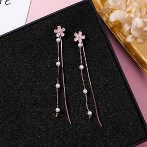 Pierce Sakura Sakura Sakura Pink Long Swingy S925 Silver Pin Pearl Flower Flower Motif Long Silver Ladies Accessories Cute