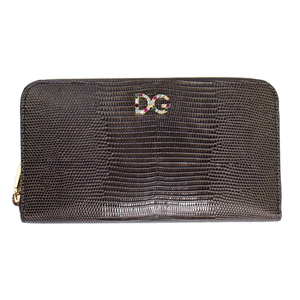 Dolce &amp; Gabbana round zipper long wallet DG logo lizard toning leather gray FUMO BI0473 AU772 8S006
