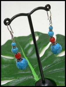 ★ Inventory disposal ★ Silver 925 piercings 2 pieces set Typec Natural stone turquois x coral/store closing the store 50%OFF
