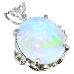 Pendant Top Charm Platinum 900 Opal 5.64ct Diamond 0.11ct Jewelry