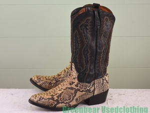 Y390 ◆ Mexico [DAN POST] Vintage Western Boots Good taste atmosphere outstanding Nishiki Snake Black Black Men 10.5D 28.5cm