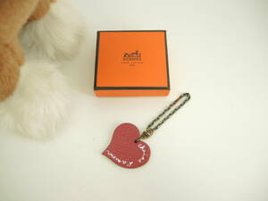 Hermes key ring limited Heart Pink orange Shable/SV925 Bag Charm@ 1
