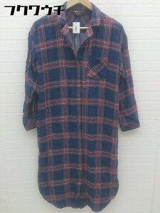 ◇ ROSE BUD Rose Bad Check Long Sleeve Long Dress Size F Navy Red Ladies