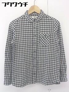 ◇ ◎ AIGLE Aigle Gingham Check Round Collar Long Sleeve Shirt Blouse Size S Black Ivory Ladies