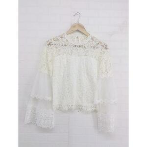 ◇ RIENDA Rienda Lace Tulle Switching Long Sleeve Blouse Cut Saw Size F Off White Ladies P