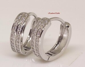 ★ 18K RGP Platinum Diamond CZ 2 Rail Stone Ring Earrings YP4943