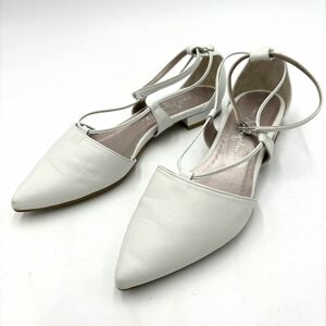 C * Made in Japan 'Luxury' GINZA KANEMATSU Ginza Kanezu Genuine Genuine Ankle Strap Flat Sandals / Pumps 24cm D Ladies