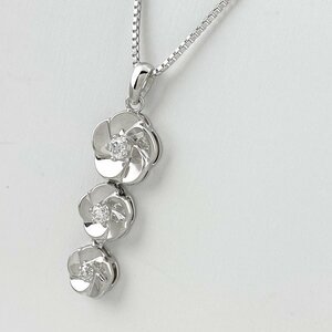 Flower motif design necklace platinum pendant Mele Dia Necklace PT850 Diamond Ladies [Used]