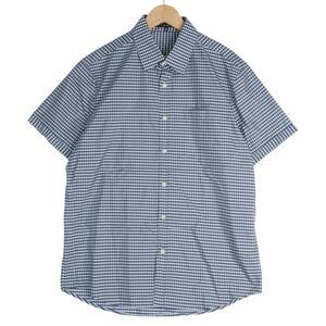 ◆ Good product Free shipping ◆ THEORY Theory loosely ♪ Short sleeve gingham check shirt White blue white navy men's 3614A0