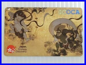 2402 ★ F-1720 ★ ICOCA Ikooka Kazejin Raijin 47. Osaka Castle JAPAN ENDLESS DISCOVERY Railway IC Card Commuting Leisure Used